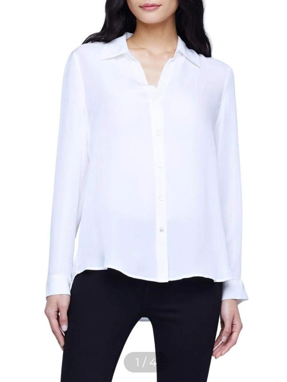 L'AGENCE $325 Nina Long Sleeve Button-Up Silk Shirt In Ivory XS